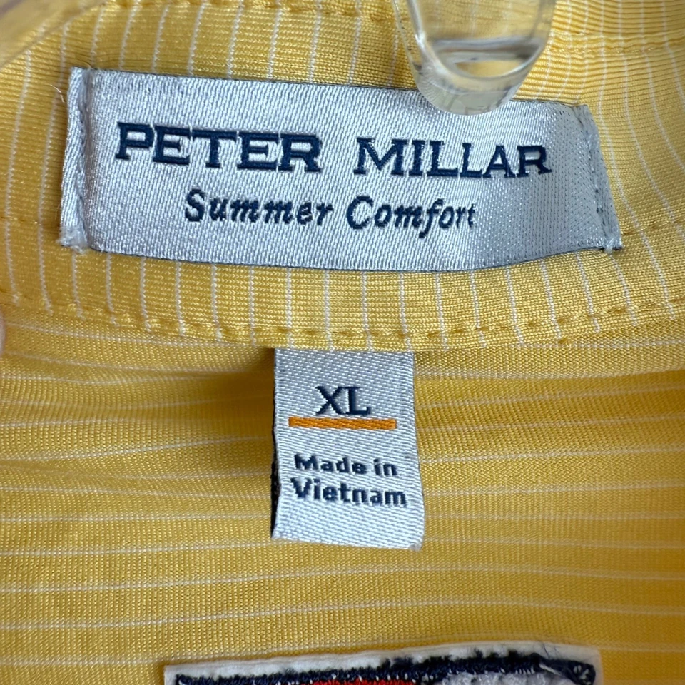 Camisa Polo Peter Millar Summer Comfort XL Rayas Amarillas Logo Pelícano Bandera Foto 4 de 4