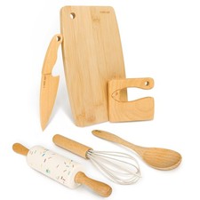 Wooden Kids Safe Knife and Kids Baking Set for Real Cooking, 6 PCS Toddler Mo...