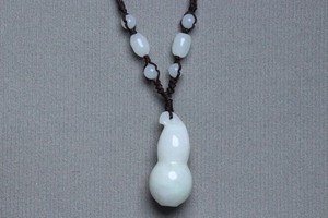Cert'd Natural White and green A Jadeite jade Hand-Carved gourd Pendant