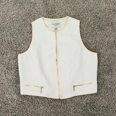 EMANUEL Emanuel Ungaro Textured Zip Vest Cream Gold Satin Trim Women's 8/42 or M