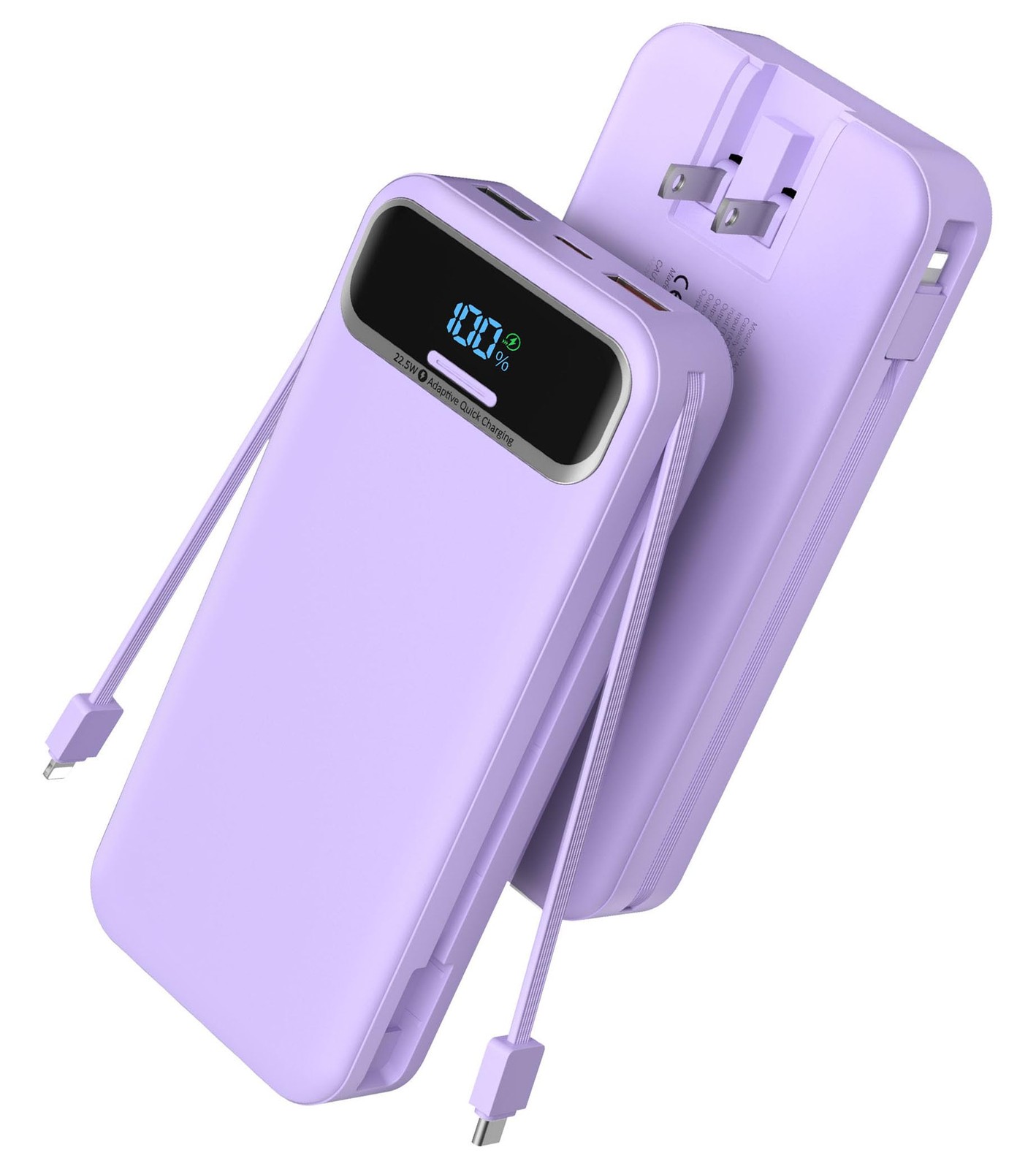 20000mAh Portable Charger with Built-in Cables and Wall Plug-image