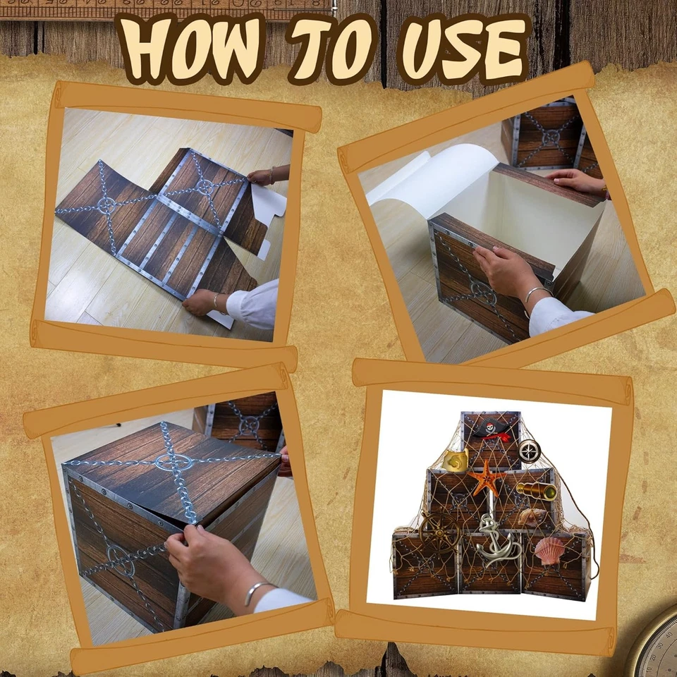 18 Piezas Decoraciones Fiesta Pirata Imitación Caja Madera Red de Pesca Coche Baúl o Árbol Foto 4 de 4