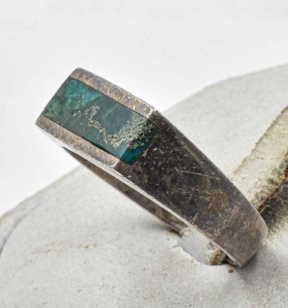 Vintage Sterling Silver Inlaid Natural Green Eilat Stone Unisex ring size 9.5