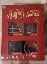 Puzzle Hub Brain Busters Set of 4 Wood & Metal Brain Puzzles Set