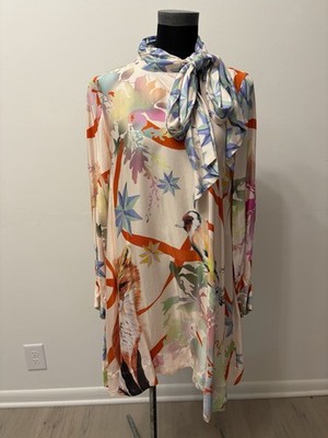 Maeve Anthropologie Fox & Bird Print The Caroline Dress Tie Neck Medium M
