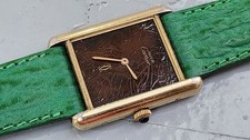 RARE Cartier Tank Wooden Brown Spider Dial 23mm Quartz Silver Mens Watch