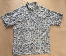 Vintage Pierre Cardin Shirt Mens Medium Beige Green GeometPrint Button Up Casual