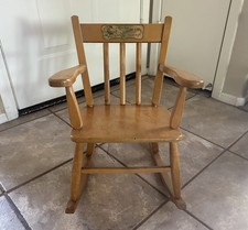 Child  s Vintage Wooden Rocking Chair Solid Wood 20  Lullaby  Goodnight rare