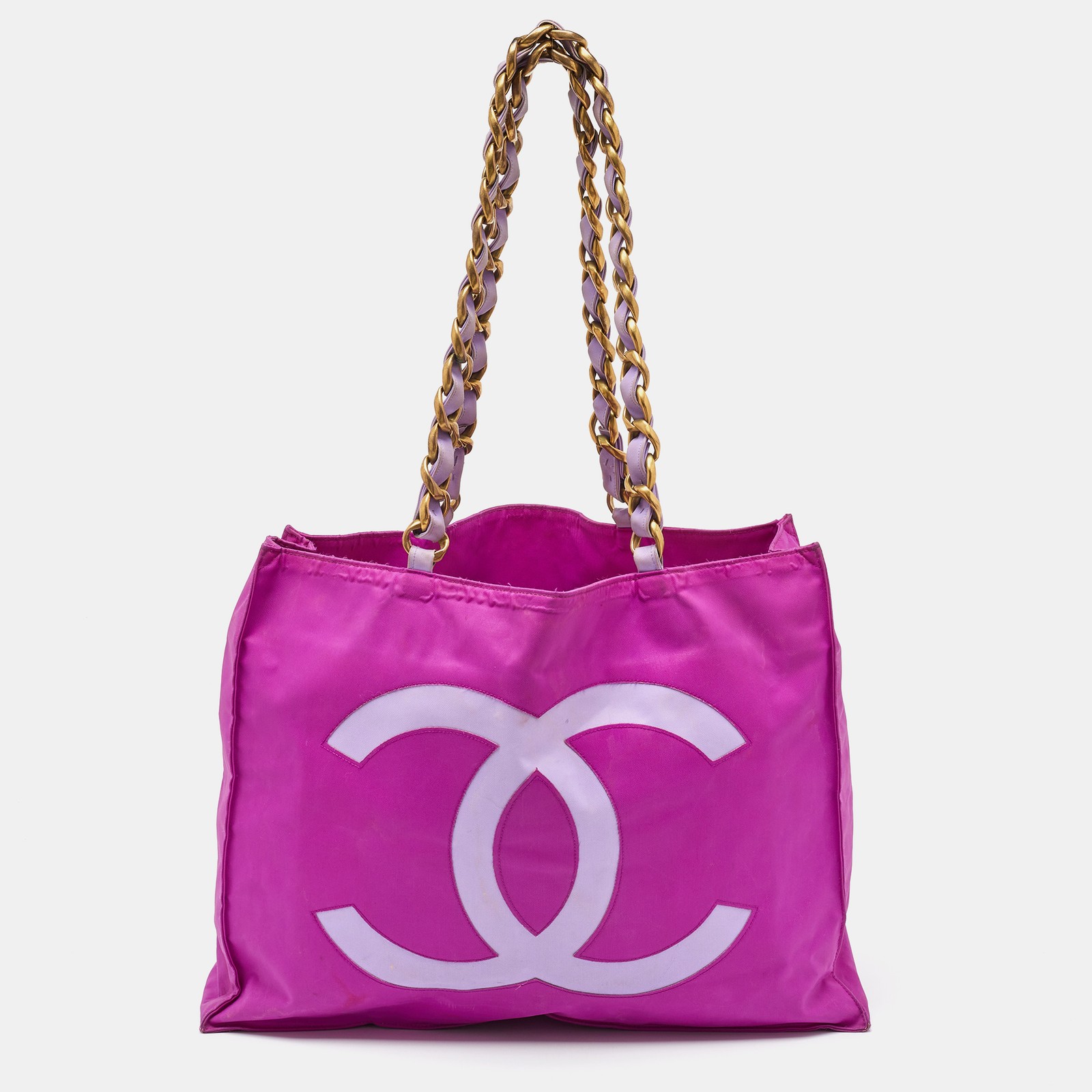 Chanel Vintage Pink Nylon CC Logo Tote Bag