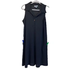 Portocruz Womens L Black Beach Cover up dress Knee length FLAW Vacation/Pool 