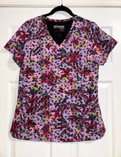 Grey's Anatomy by Barco Women's Floral V-Neck Stretch Knit Scrub Top M GRST154