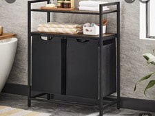 2-Compartment Laundry Hamper Basket with Wooden Top Shelf Pull-Out Sorter 
