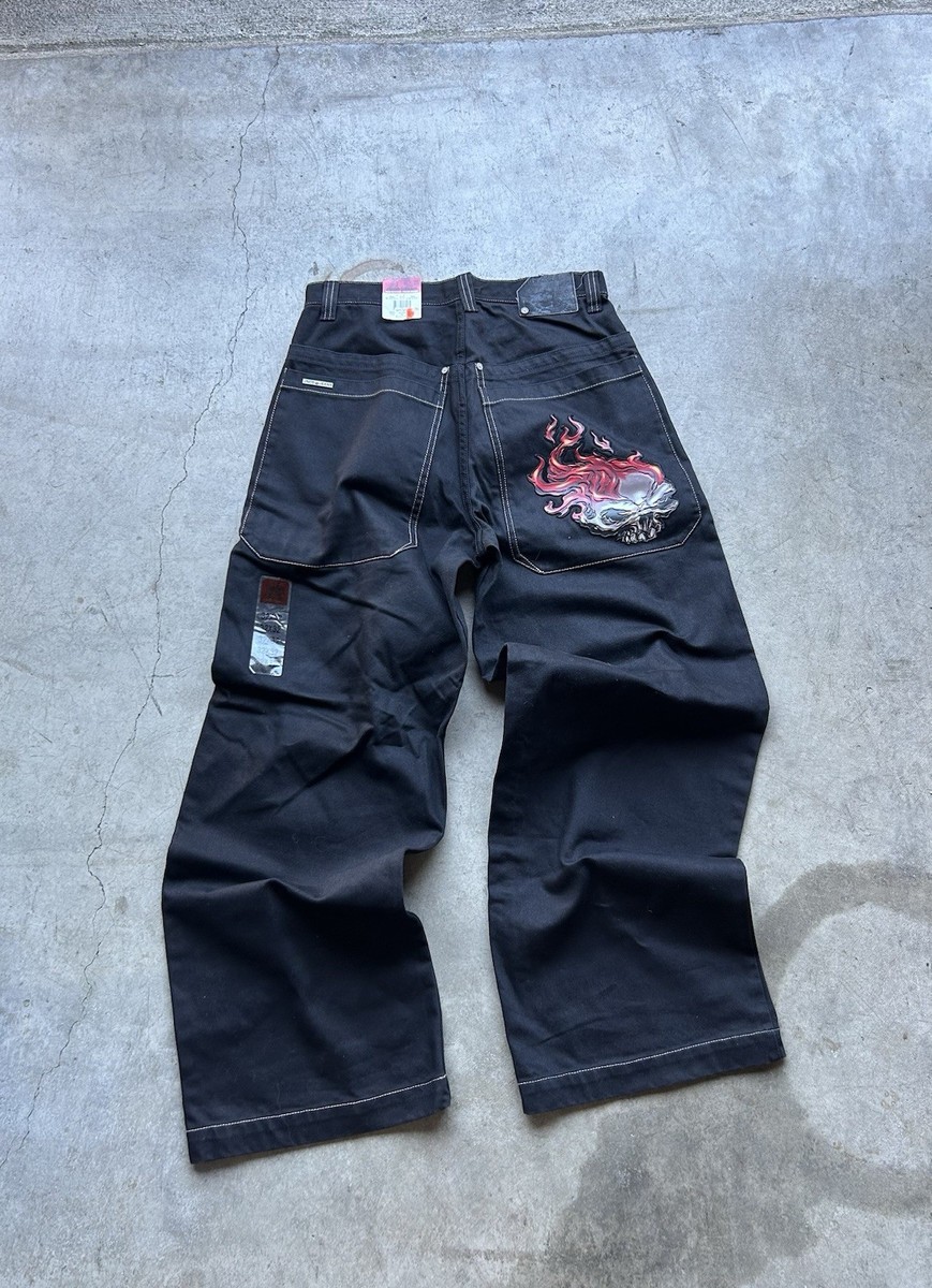 パンツ jnco jeans Vintage JNCO 85 Denim NWT Flaming Skull Black 31”x32” Rare