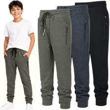 3-Pack Boys Fleece Cotton Joggers Sweatpants with Zipper Pocket and Drawstrin...