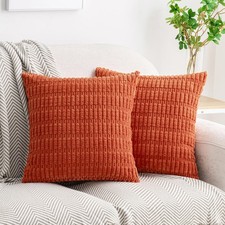 Corduroy Decorative Throw Pillow Covers 18x18 Inch, Pack of 2, Soft Striped