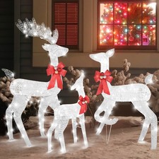 Christmas White Reindeer Family 3Piece Lighted Deer for In/Outdoor Holiday Decor
