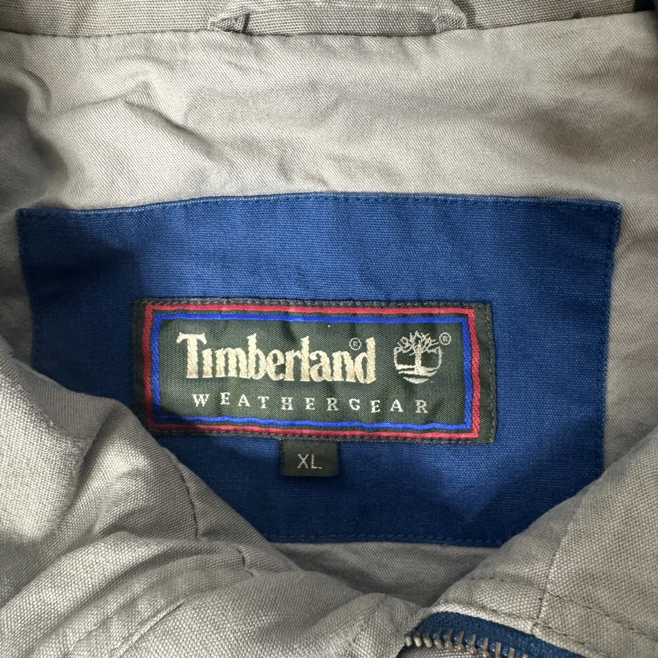 Vtg TIMBERLAND Weathergear Navy Blue Barn Chore Coat Leather Trim Canvas Sz XL - Image 4 of 4