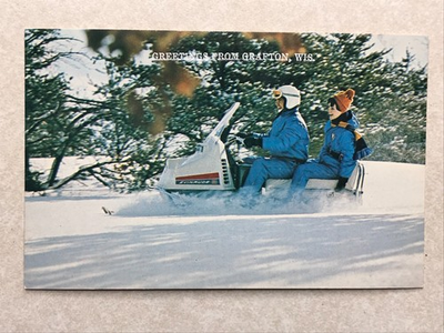 #ad O612 Vintage Postcard Greetings From Grafton Wisconsin WI Snowmobile Photo $4.99