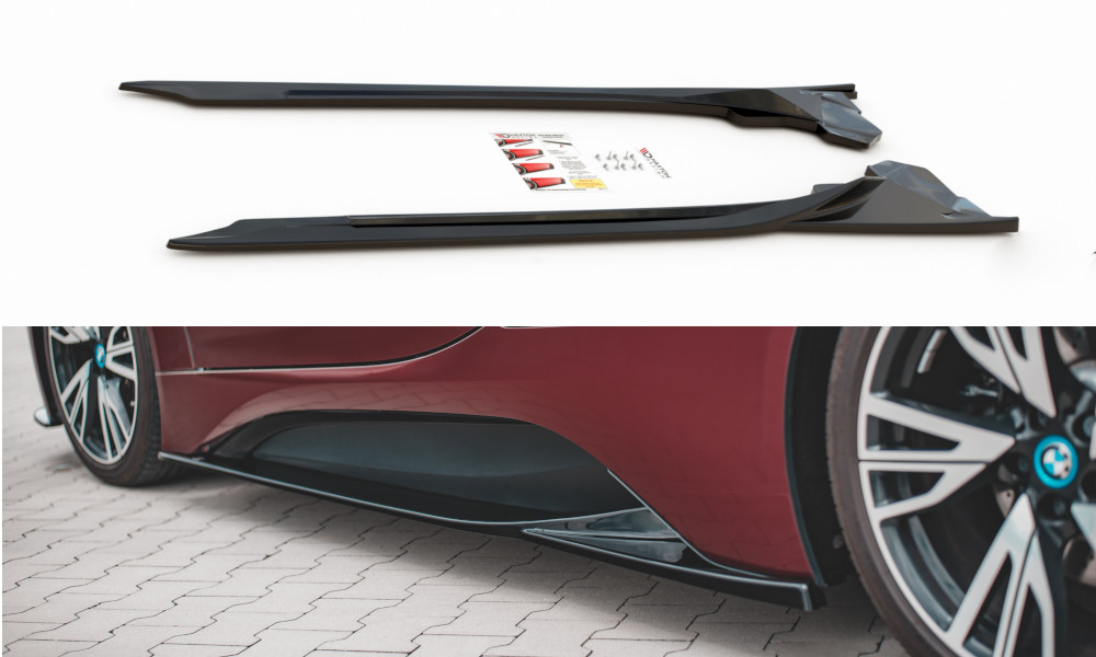 Rajouts des bas de caisse BMW i8 noir brillant en plastique ABS durable