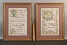 15/16thC Antique Illuminated Paintings Calligraphy Vellum Music Leaf Pages