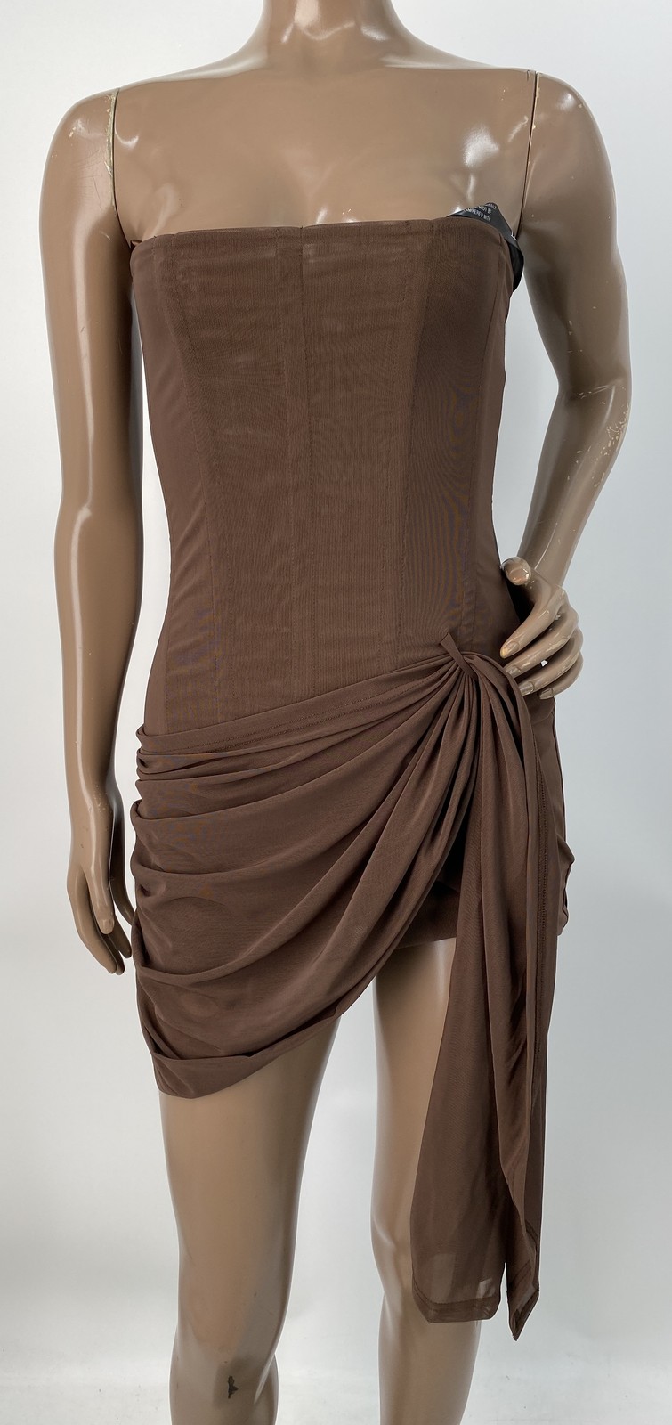 Leau Womens Mini Dress Chocolate Brown Size S Mira Mesh Corset Strapless Nylon