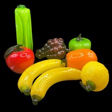 Lot Of 8 Vintage Art Glass Hand Blown Heavy Glass Fruit Vegetables READ
