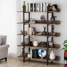 Image of 5-Tier Bookshelf, Industrial Standing Shelf Unit, Ladder Shelf for Living Room