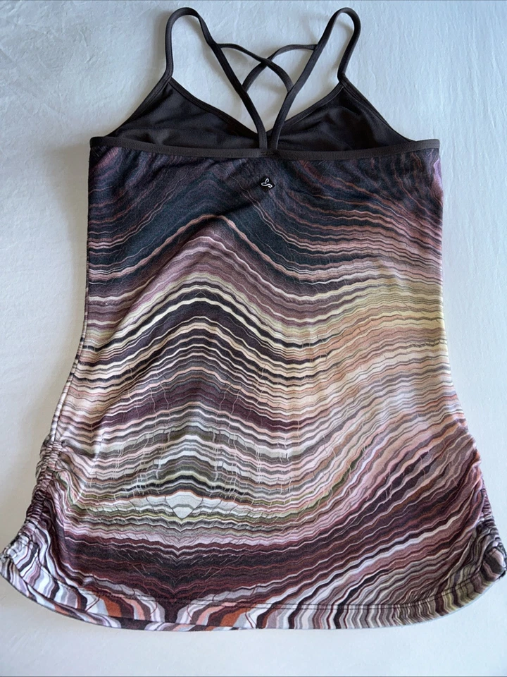 PrAna Breathe Leyla Ruched Tank Top Built-In Bra Strappy Back Y2K Small - Image 4 of 4