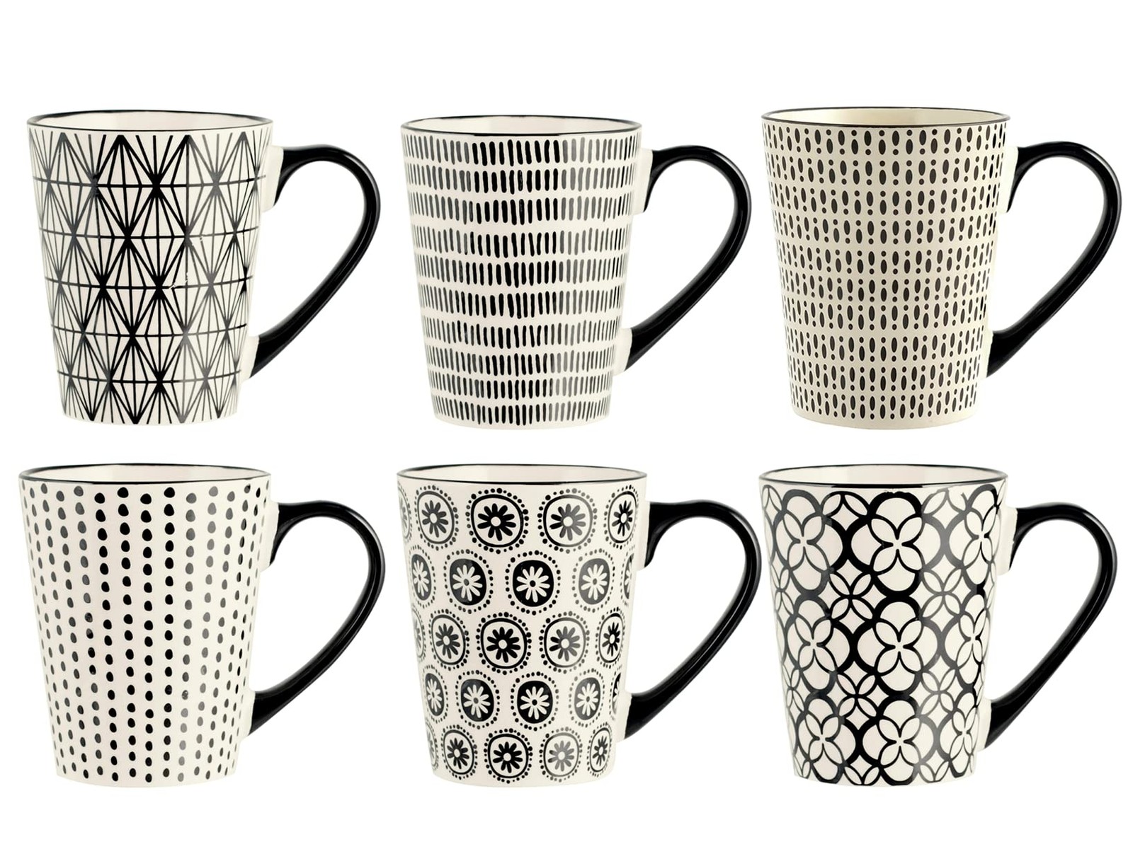 Set 6 Tazze Mug H&H Vhera 350 ml - Design Elegante Bianco e Nero