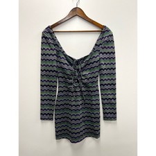 Zara Retro Pattern Knit Mini Dress Metallic Sz SM 