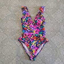 Cupshe Womens Floral Ruffle V-Neck One Piece Swimsuit Tummy Control Size L NEW
