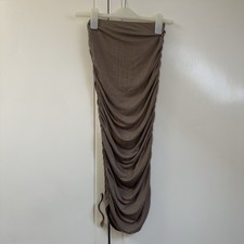 Pretty Little Thing Beige Ruched Bodycon Midi Skirt Size 8 New Without Tags