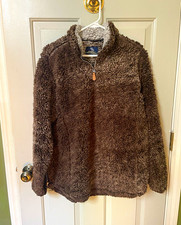 Simply Southern Women  s Brown Sherpa 1/4 Zip Pullover Mid-Length Jacket Size L
