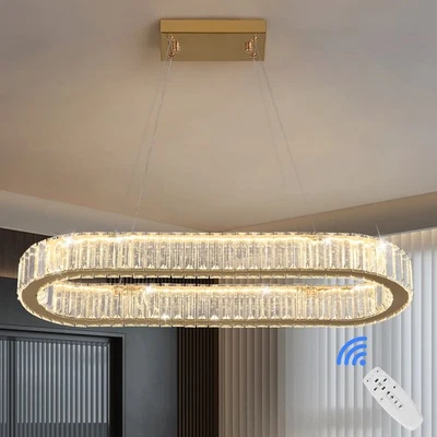 LED Kristall Kronleuchter Dimmbar Pendelleuchte Golden Deckenlampe Fernbedienung - Bild 1 von 4