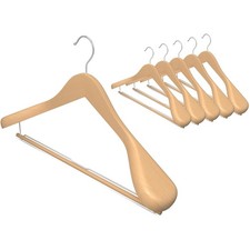 6-Pack Extra Wide Wooden Hangers with Locking Bar for Suits - Natural Finish
