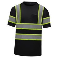 High Visibility Shirts Quick Dry Safety T Shirts with Reflective Large Black 03