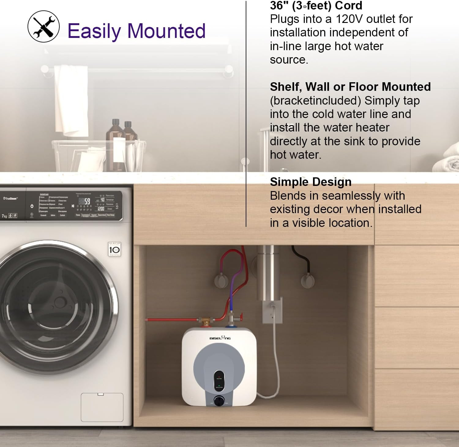 110V-120V 1440-1500W Small Under Sink Tank 2.5 Gallon Water Heater Hot Storage,M