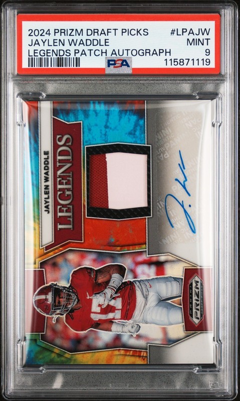 2024 PANINI PRIZM DRAFT PICKS LEGENDS PATCH AUTOS JAYLEN WADDLE 24/25 PSA 9