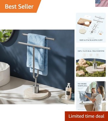 Hand Towel Holder with Balanced Travertine Base, Stainless Steel Stand Towel ...