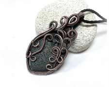 Lava Rock Volcanic Heart Wire Wrap Gemstone Pendant Necklace Pagan Wiccan Gift