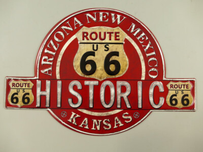 Blechschild Historic Route 66 Motorrad Biker Arizona New Mexico Kansas 50x34 cm