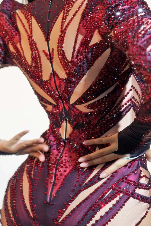 Women Luxury Birthday Celebrate Dress Dancer Party Show Stage Outfit  Sparkly Rhinestone Elastic Mesh See Through Long Dress
