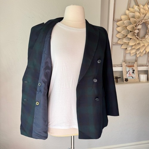 Brooks Brother Women's Classic Green Plaid Wool Double-Breasted Blazer Sz.12 - Picture 2 of 13