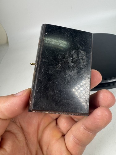 Portagioie vintage fatto a mano a cupola ottone e corno intarsiato fodera velluto viola 3x2”” - Foto 6 di 11