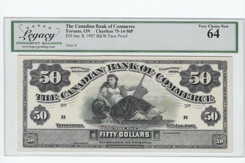 1907 Canadian Bank of Commerce $50 Proof Note Cat#75-14-50P  Legacy 64