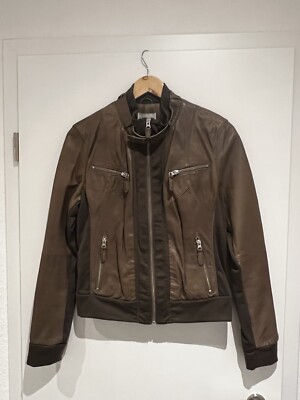 Damen Lederjacke ''Amy Vermont'' in taupe mit Stoff-Elementen, Gr. 40 - *NEU*