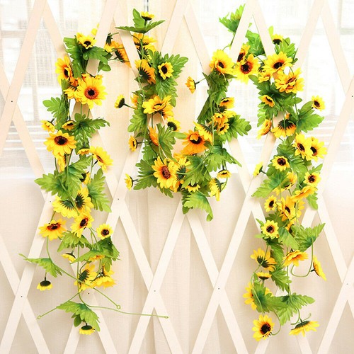 2.4M Fake Artificial Sunflower Flowers Garland Ivy Silk Leaf Plants Garden Home - Picture 9 of 12