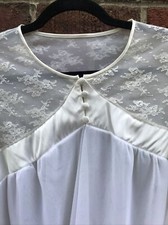 Vintage Shadowline Women's M Peignoir Robe Nylon Sheer Chiffon Ivory Lace