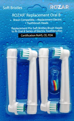 4 Pack UK ROZAR® Safe Replacement Oral B Compatible Electric Toothbrush Heads