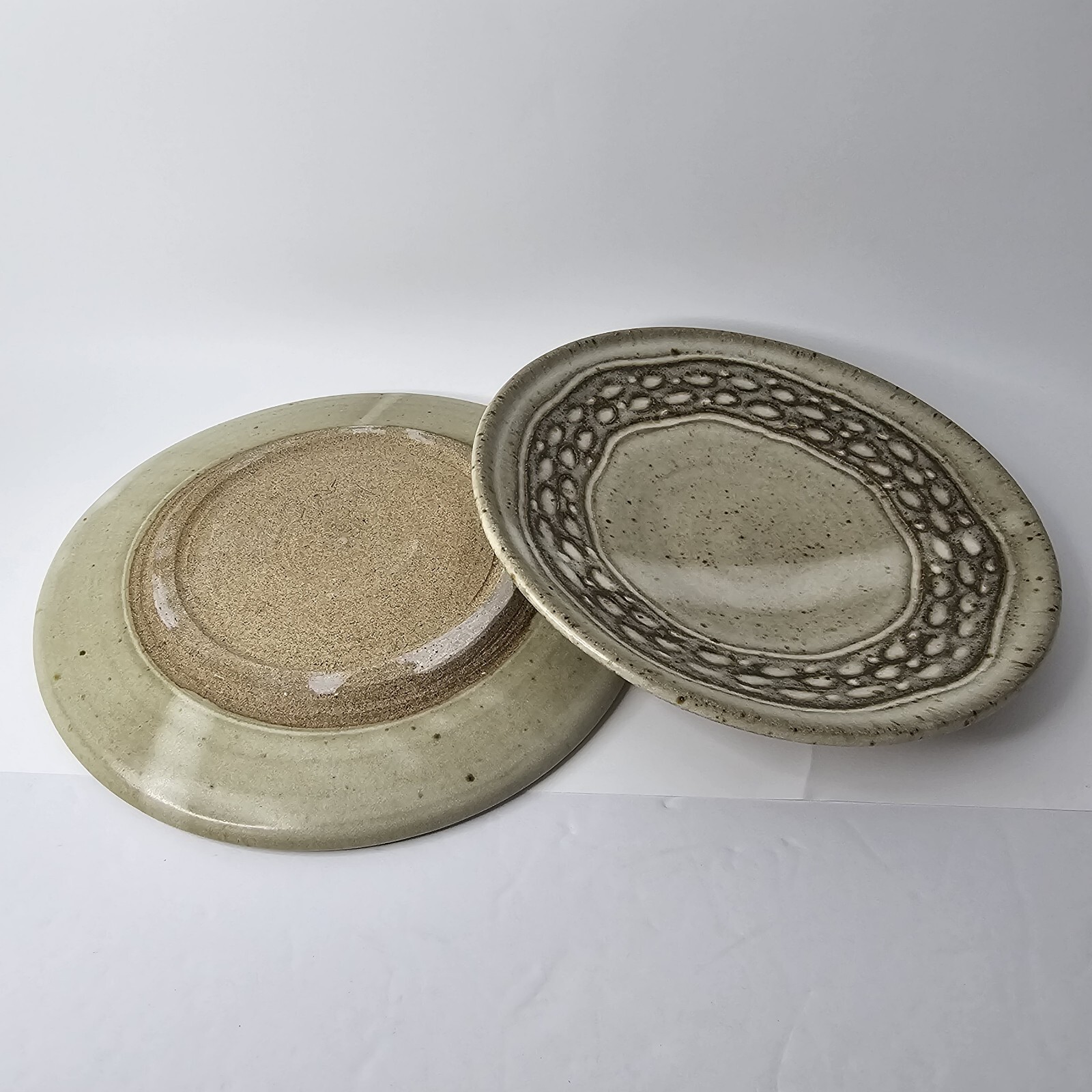 Ken Williams Studio Art Pottery Swirl Drip Glaze 8" Dinner Plates Signed (2)